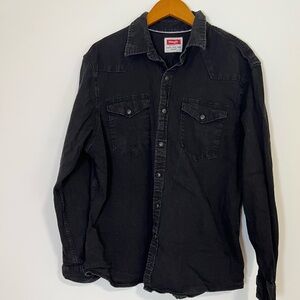 Wrangler Shirt Adult X-Large Black Denim Pearl Snap Western Rodeo Cowboy